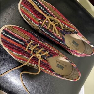 Keds Striped Canvas Lace-Up Sneakers in Red, Navy & Tan